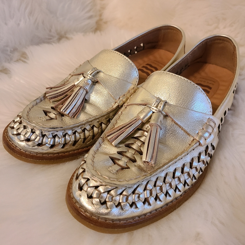 Sperry Seaport Woven Gold Loafers